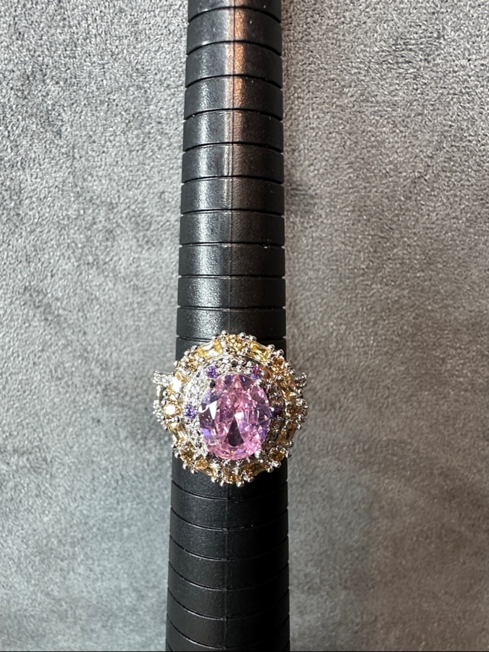 Pink Halo Cocktail Ring Sterling Silver